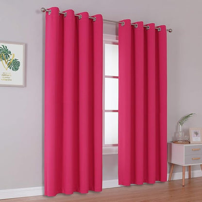 DUALIFE Pink Solid Blackout Curtains 84 Inches Long
