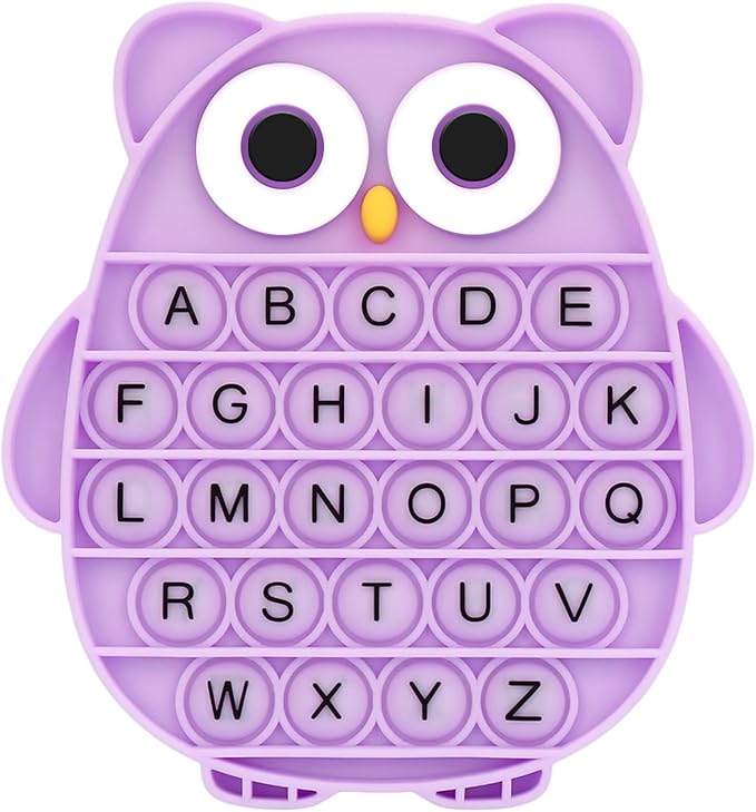 Fidget Toys for Kids, Owl Shaped Silicone Squeeze Sensory Toys, Alphabet Bubble Stress Anxiety Relief Relax Tools for Kids Adults School Classroom Gift Party Favors (Purple)