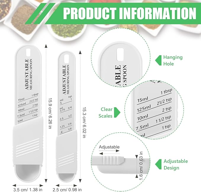 6 Pcs Adjustable Measuring Spoon Plastic Tablespoon and Teaspoon Set Baking