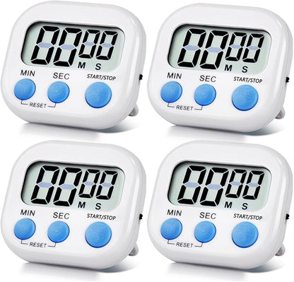 4 Pack White Digital Kitchen Timer Magnetic Digital Timer