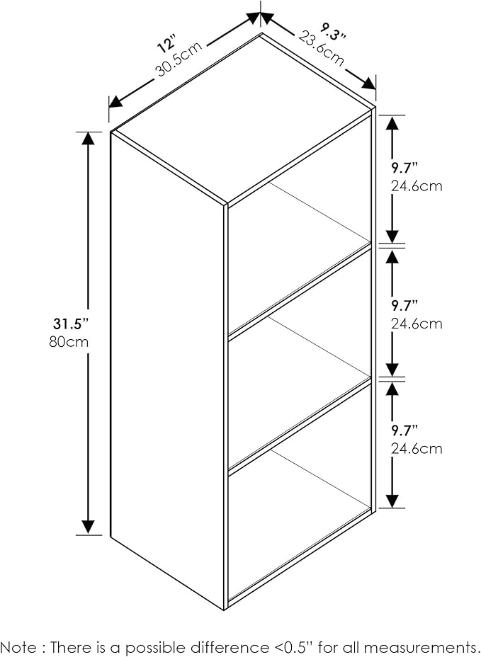 Furinno LUDER Book Shelf, 3-Cube Bookshelf, Bookcase