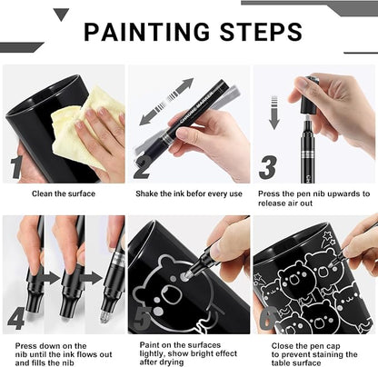 3Pcs Silver Liquid Mirror Chrome Markers, Permanent Reflective Metallic Chrome Paint Pen, High Gloss Car DIY Model Painting, Touch Up Repair Kit for Plastic Metal Glass Resins