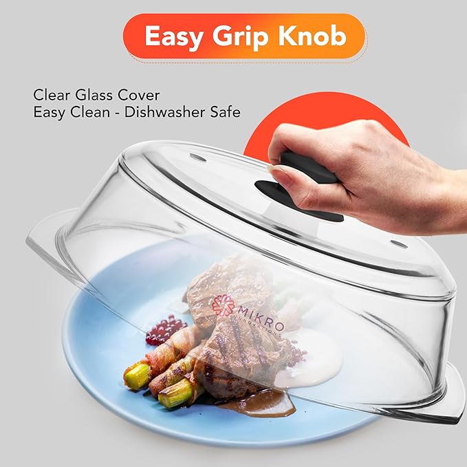 Tall Glass Microwave splatter cover | Sturdy clear 100% food safe BPA free