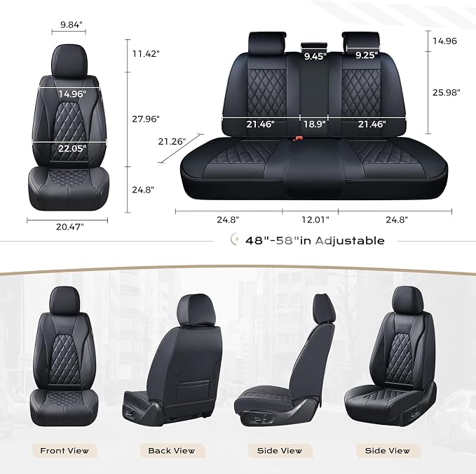 Coverado Car Seat Covers Full Set, 5 Seat Black Seat Cover for Cars, Luxury Faux Leather Waterproof Seat Cover, Front and Back Car Seat Protector, Universal Auto Seat Covers Fit for Most Cars