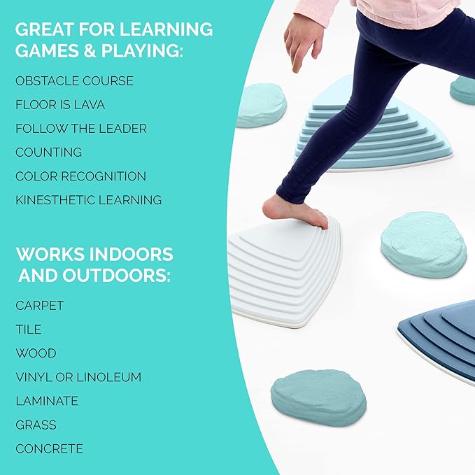 JumpOff Jo - Rocksteady - Balance & Coordination Enhancing Blocks and Stepping Foam Stones, Sensory Toys for Kids - Indoor and Outdoor Obstacle Course
