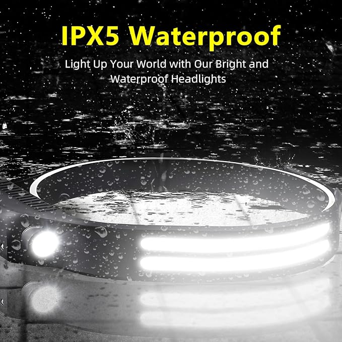 LED Headlamp Rechargeable 6PCS - 230° COB Super Bright Head Lights for Forehead, Hard hat Light for Adults, USB C Headband Flashlight for Work, Hiking, Running, Camping Essentials Gear