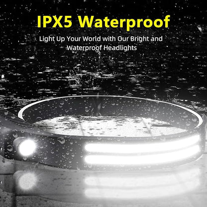 LED Headlamp Rechargeable 6PCS - 230° COB Super Bright Head Lights for Forehead, Hard hat Light for Adults, USB C Headband Flashlight for Work, Hiking, Running, Camping Essentials Gear