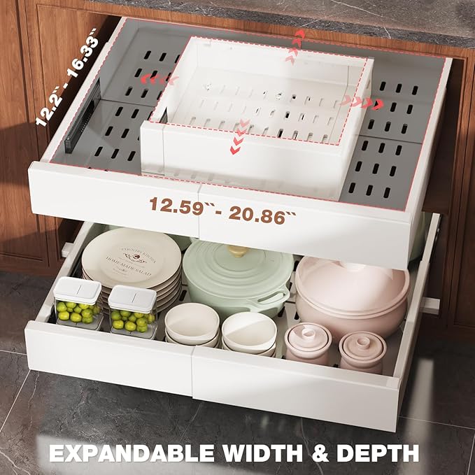 Seinloes 2 Pack Pull Out Cabinet Organizer Expandable Width and Depth, Slide