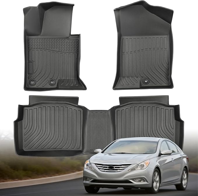 Floor Mats for Hyundai Sonata 2011-2014 & Sonata Hybrid 2015, All Weather TPE Rubber Car Mats Custom Fit for Sonata, Waterproof Anti-Slip Heavy Duty Car Mats 1st & 2nd Row