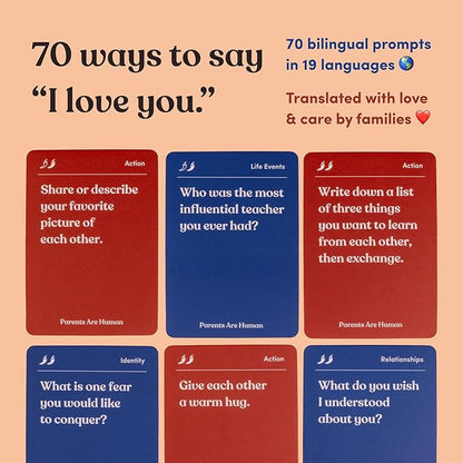 Parents Are Human, Relationship Cards, Get to Know Each Other Better, Parents, Families, Teens & Kids Relationship Building, Light & Deep Questions, 70 Questions & Activity Cards, English + Arabic