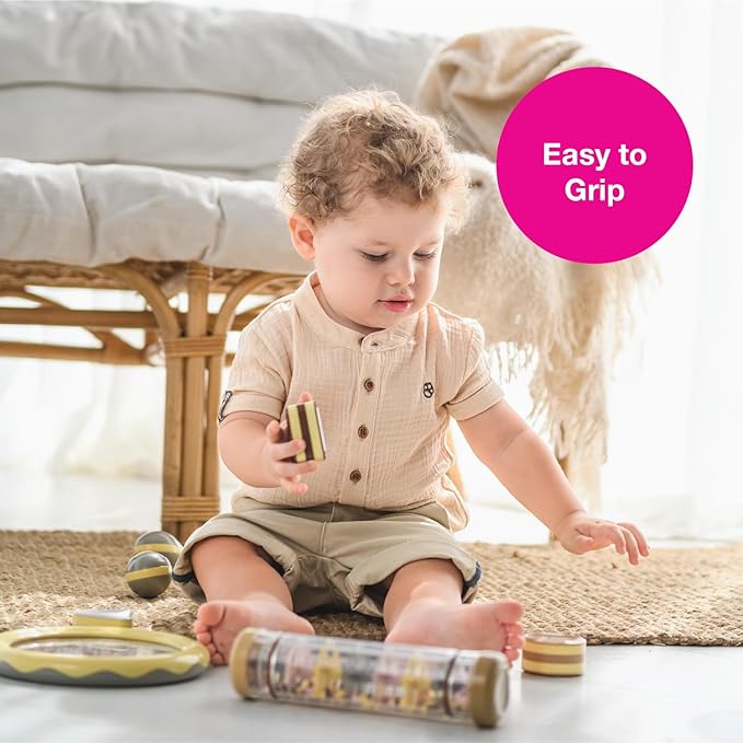 Edushape My First Shakers Boho Chic Basic Shapes - Baby Maracas with Soothing Sound - Musical Egg Shakers for Babies - Grasping and Teething Rattle Toys - Enhances Tummy Time, Sensory Development