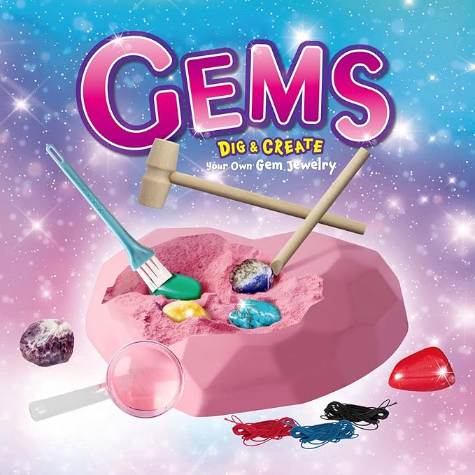 6PCS Gemstone Dig Kit for Kids – Dig Up Amethyst, Lapis Lazuli, Citrine, Red Jasper, Aventurine & Turquoise – DIY Jewelry Making STEM Science Kit Gift for Girls and Boys Ages 6+
