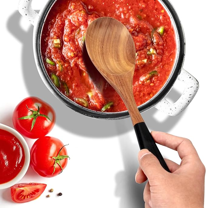 2 Pcs Large Wooden Spoons for Cooking Serving Utensils 12" Big Mixing Non Toxic Spoon for Baking Cooking Spatula Set Unique Acacia Wood Teak Long Stirring Spoons Ladle Kitchen Tools Gift