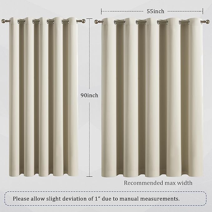 DUALIFE 90 Inch Curtains Cream Beige, Vertical Window Drapes