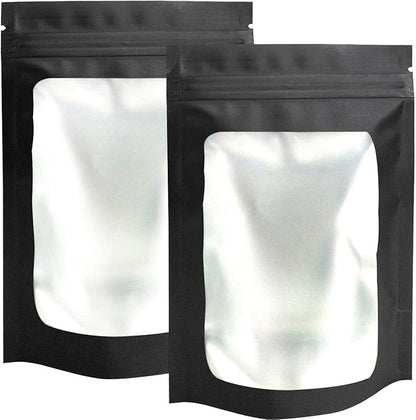 STUs 100 Pack Stand-Up Smell Proof Bags 5.5 x 7.9 Inch Resealable Mylar Bags with Clear Window Foil Pouch Bags Flat Bag Matte Black