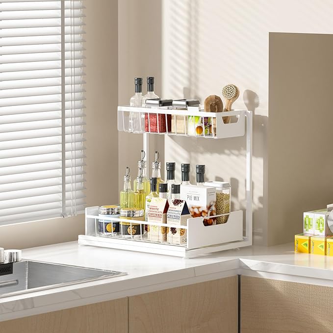 Ceetug Under Kitchen Sink Organizers and Storage Pull Out 2 Tier Metal Bathroom