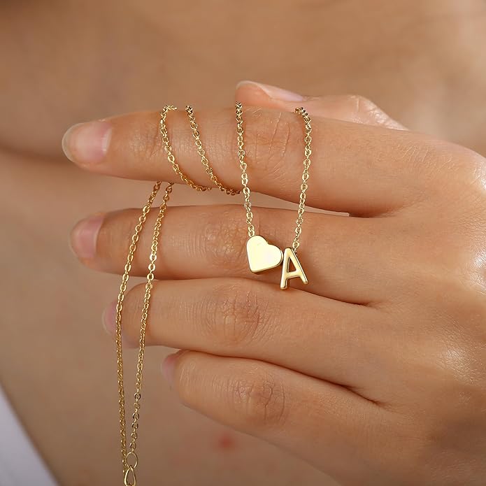 Turandoss Heart Initial Necklace for Women Teen Girls - 18K Gold Plated Letter A-Z Pendant Necklace Dainty Heart Necklaces Tiny Initial Necklaces Birthday Gifts for Women Jewelry