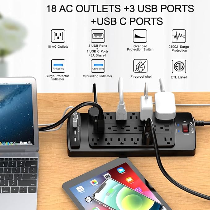 18 Outlets Surge Protector Power Strip