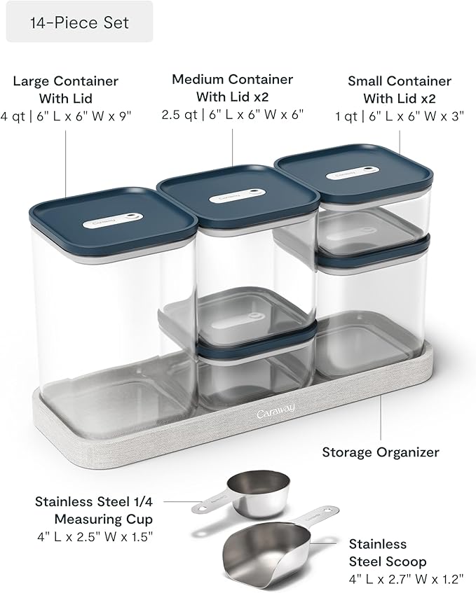 Caraway 14-Piece Glass Airtight Food Storage Containers with Lids – Non-Toxic, BPA-Free Kitchen Storage Containers – Stackable, Space-Saving Airtight Containers for Dry Goods and More - Navy