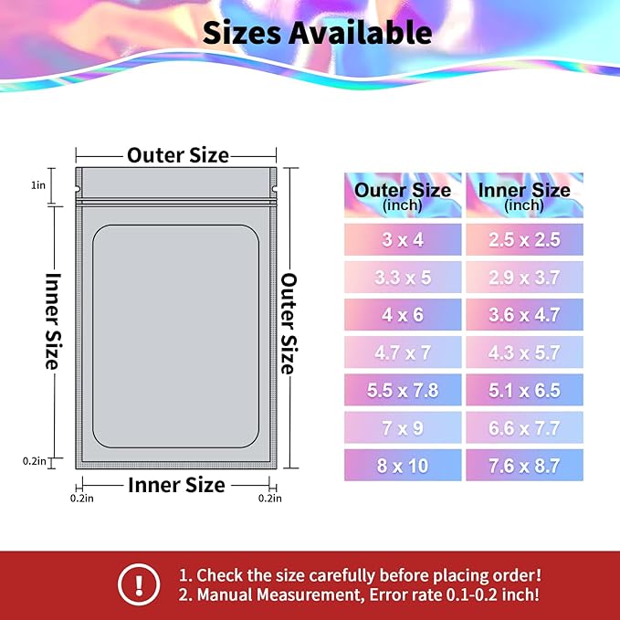 100 Pack Mylar Bags - 6.3 x 9.4 Inch Resealable Smell Proof Bags Foil Pouch Flat Bag with Front Window Black