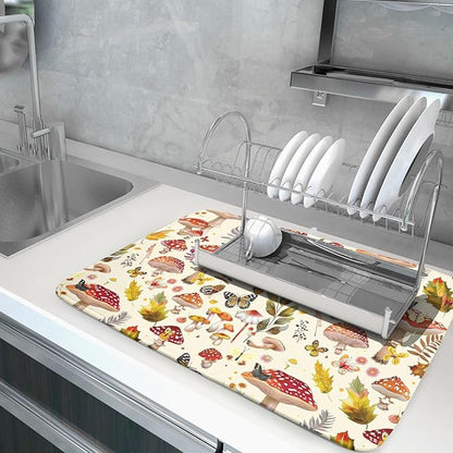 Magic Mushroom Dish Drying Mats Botanical Decorative Absorbent Drying Pad