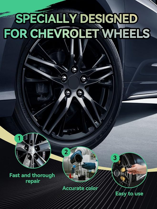 Gloss Black Rim Touch Up Paint for Chevrolet,Wheel Scratch Repair Kit for Curb Rash, Rim Repair Kit Color Match to Chevrolet Gloss Black Wheel Paint,Long lasting, Resists Water, Uv Rays