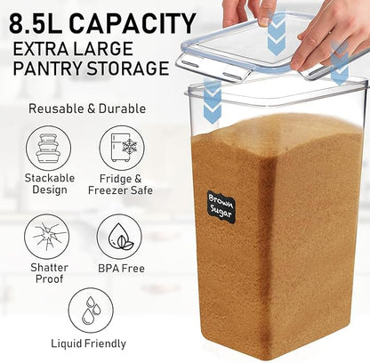 Flour Storage Container 2 PC [8.5L / 287 Oz] Extra Large Food Storage Containers with Lids - Airtight, Leak Proof, BPA-Free Plastic Flour Sugar Storage Containers - Bulk Storage for Kitchen & Pantry