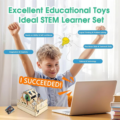 ESP32 IoT STEM Kit for Arduino/Acecode, 3D Wooden Puzzles Smart Home Learner Kit for Kids Age 10+, Educational STEM Toy House DIY Sensor Coding Set, Voice/APP Control, Gift for Adults Teens Boys Girl