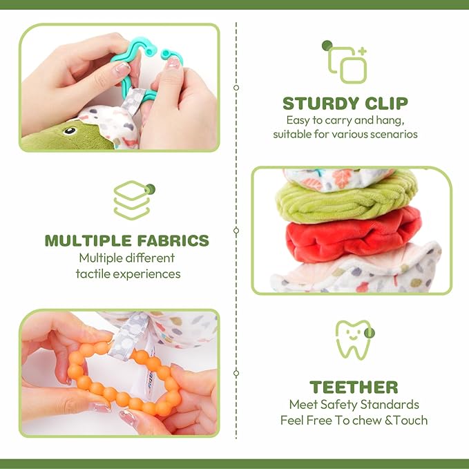 Jollybaby Baby Musical Pull String Hanging Toy for Stroller Car Seat Crib Play Gym, Plush Stuffed Dinasour Toy for Carseat with Music Teether Crinkle Paper, Sensory Toy for 0-6-12-18 Months Baby Gift