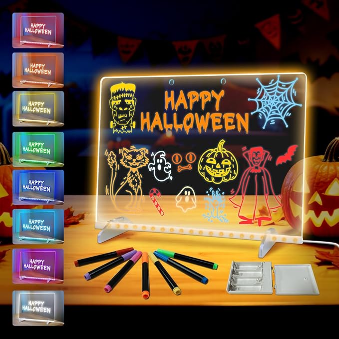 Led Drawing Board with Battery Pack, 13.7"X10" LED Note Board with Colors for Kids, Light Up Drawing Board for Home Office School, Personalized Birthday Gifts for Girls Boys
