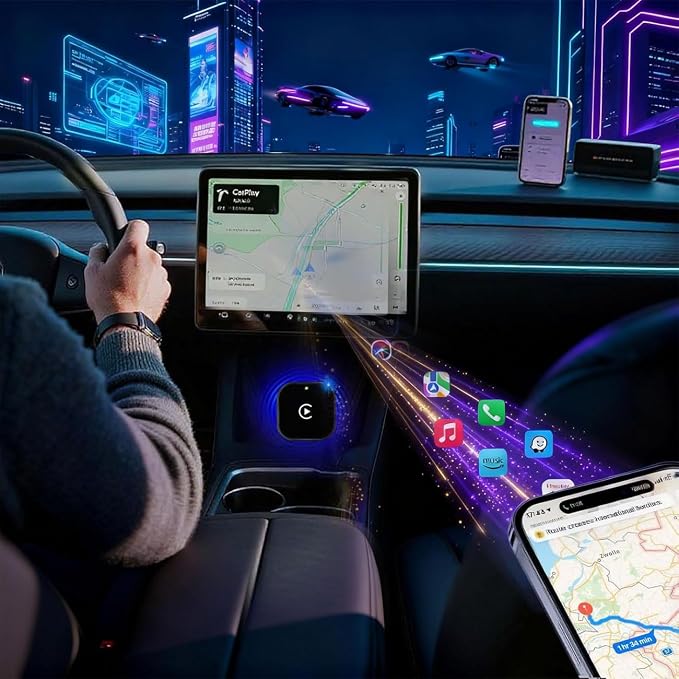 2 in 1 CarPlay Adapter for Toyota Corolla L/LE/XLE/SE/XSE, CarPlay Wireless Adapter with Auto Reconnect Fast Pairing Bluetooth Connection Compact USB Dongle,B/Black-Bottom Heat Dissipation