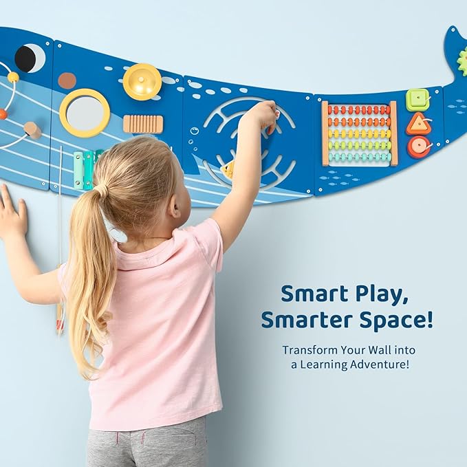 OOOK Whale Wall Busy Board Panel, Montessori Sensory Toy, Toddler Learning Activity Center, Toddler Learning Activity Center, Interactive Toys, Wooden Sensory Wall Develops Kids Skills in All Aspects