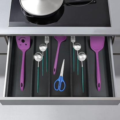 Utoplike Bamboo Drawer Organizer Kitchen Utensils, Adjustable Black Silverware