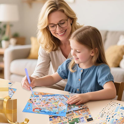 Girls 3D Miniature Scene Stickers, 4 Sets Traffic Series DIY House Stickers for Submarine, Train, Cruise Ship, Airplane,Cute 3D Cartoon Sticker Scenes for Adult Kids Relief Stress Pass The Time