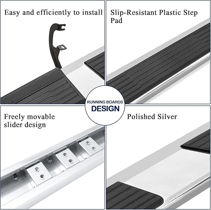 COMNOVA 6 INCHES Running Boards Steps Step Bars Compatible with 2019-2026 Chevy Silverado 1500, 2020-2026 Silverado/Sierra 2500HD/3500HD Crew Cab. A Pair Running Boards for Silverado Crew Cab