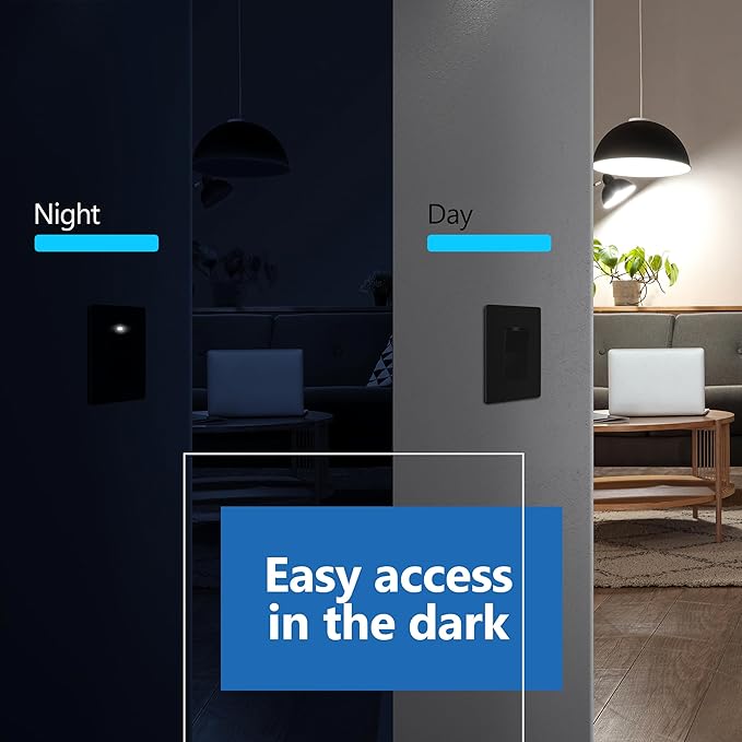 LIDER Minimalist Design Matte Finish Lighted Decorator Switch, Frameless Paddle