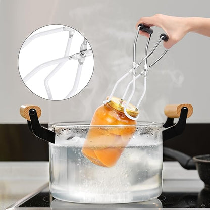 Canning Jar Lifter, Canning Tongs, Stainless Steel Jar Lifter with Rubber Grip Handle for Home Kitchen, White