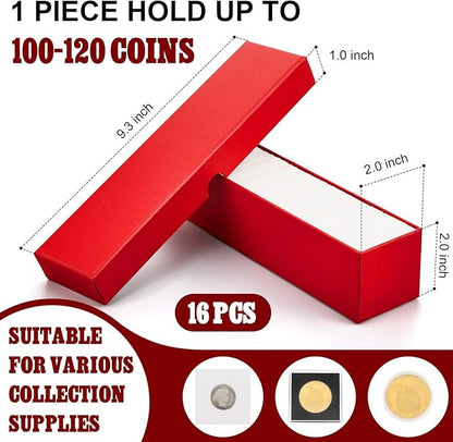 Teling 16 Pcs Coin Storage Box 2x2inch Flip Holders Collectors Coin Supplies Holders for Cents Collection Cardboard (Red)