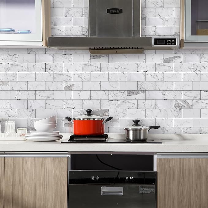 Vamos Tile 100-Piece Glossy Statury White Peel and Stick Backsplash Tile