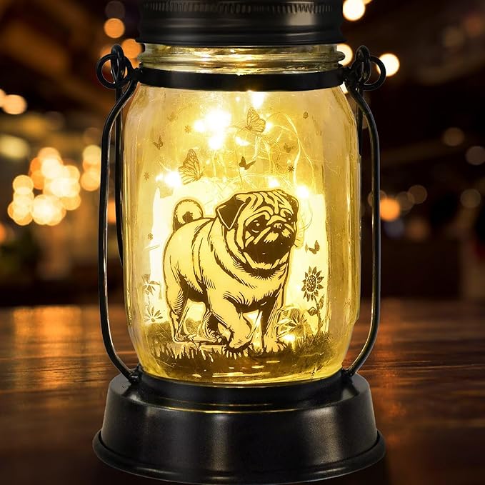 kyoryuger Pug Gifts for Women/Men Pug Solar Lanterns Dog Mom Birthday Dog Lovers Lantern Pet Loss Pet Memorial Lights Solar Garden Decoration for Yard, Patio,Backyard,Porch Torches