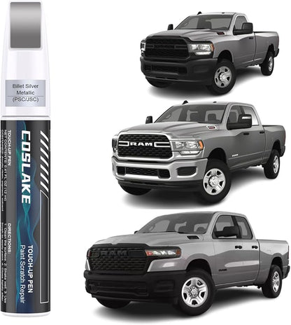 Car Touch Up Paint(Billet Silver Metallic(PSC/JSC)) for Dodge Ram, Car Paint Scratch Repair Kit, Quick & Easy Solution to Repair, Scratch Remover Pen with 2PCS Disposable Micro Applicators