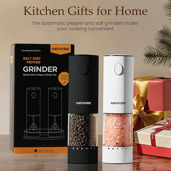 Electric Salt and Pepper Grinder Set, Adjustable Coarseness & LED Light
