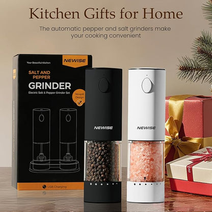Electric Salt and Pepper Grinder Set, Adjustable Coarseness & LED Light