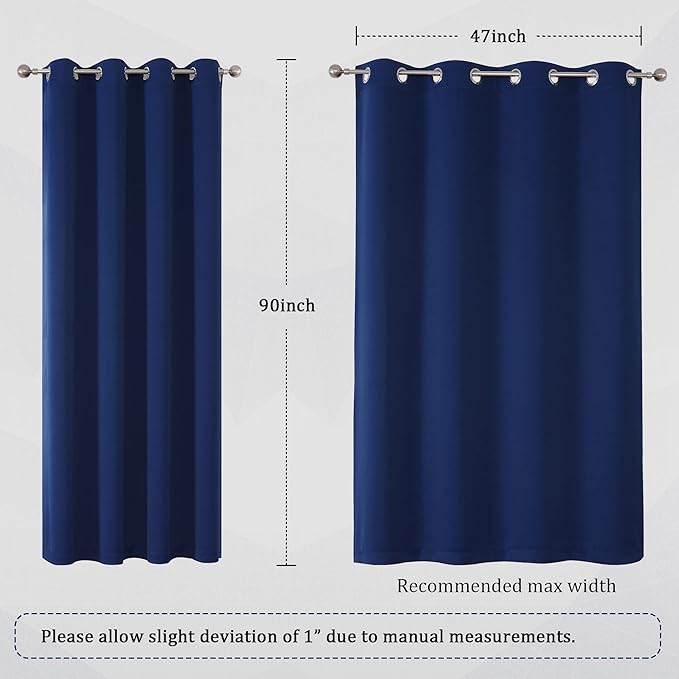 DUALIFE 90 Inch Curtains Navy Blue Curtain Panels Window Drapes