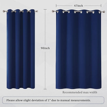 DUALIFE 90 Inch Curtains Navy Blue Curtain Panels Window Drapes
