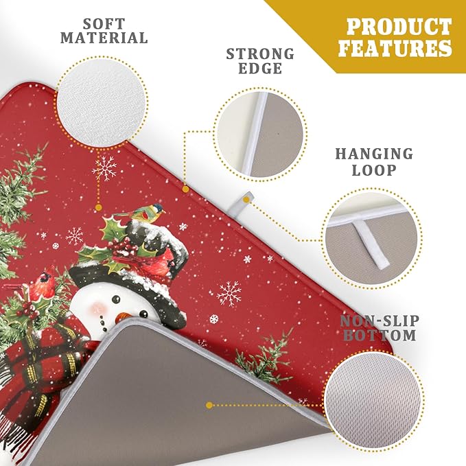Christmas Dish Drying Mat for Kitchen Counter Snowman Green Christmas Tree