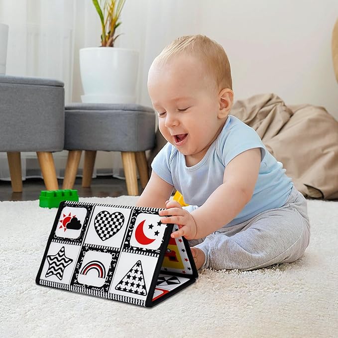 Dr.Rapeti Tummy Time Floor Mirror for Baby Infant Toddler Kids Black and White High Contrast Baby Toy with Teethers Floor Activity Toy Washable Non-Toxic
