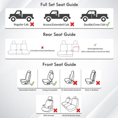 Huidasource Tacoma Seat Cover Front & Rear, Full Coverage Waterproof Leather Custom Cover Fit for 2016-2023 Double & Crew Cab Toyota Tacoma SR SR5 Limited TRD Sport/Pro/Off Road (Full Set/Black&Red)