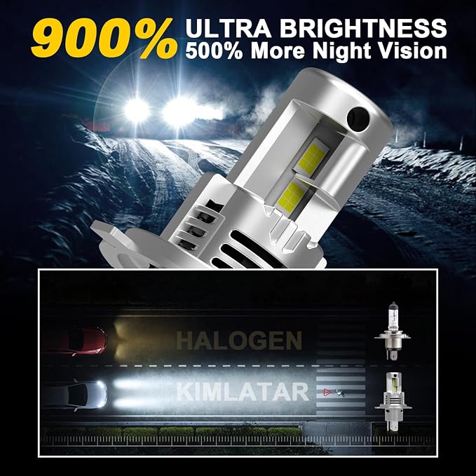 H4 Light Bulbs Hi/Low Beam,Super Bright Upgraded 900% 50000LM Brightness,1:1 Halogen Mini Size, 10-Year Lifespan, Plug and Play, H4/9003 Fog Bulbs,Pack of 2