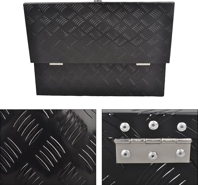30” Heavy Duty Aluminum Truck Bed Tool Box 5 Bar Tread Waterproof Truck Tool Box Storage Organizer，Truck Box with Side Handle, Lock & Keys,Black (30"X13"X10")